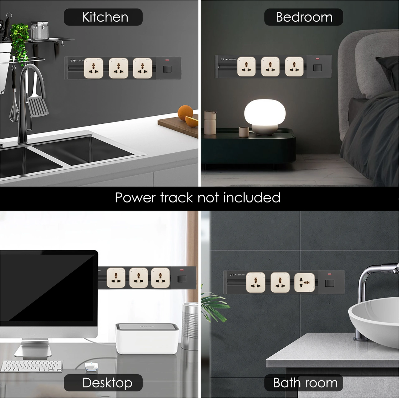 Youtek Altın Renkli Akrilik Uçaklı Tabanlı 3-pin Evrensel Tak Adaptörü - Kaydırılabilir Elektrik Rayı Uyumlu, Kolay Kurulum, Ev/ofis Kullanıma Uygun Altın