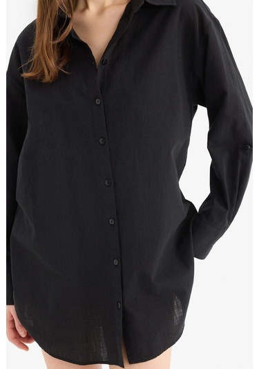 DeFacto Regular Fit Pamuklu Plaj Gömleği-Fall in Love W8241AZ25SMBK27 Siyah