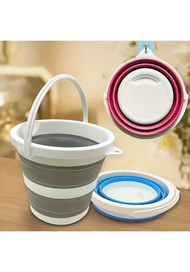 Willowhaven 1 Adat Katlanır Plastik Kova - Gri Çizgili Kampçılık Balıkçılık Araba Yıkama