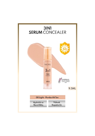 Note Cosmetique 3 in 1 Serum Concealer Nemlendirici Ve Aydınlatıcı Göz Altı Kapatıcısı SPF50 00 Light