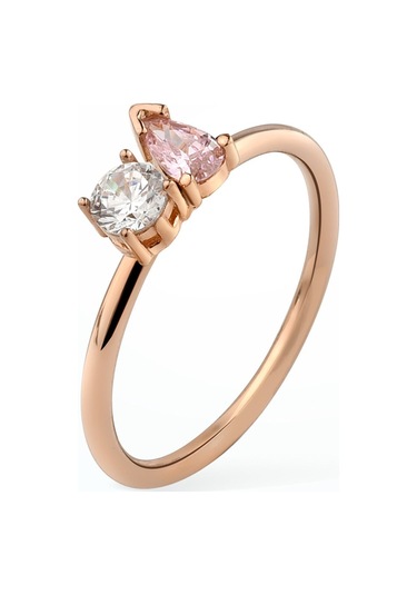 14 Ayar Altın Kaplama Yuvarlak Ve Damla Renkli Taşlı Yüzük - Rs00112 Altın