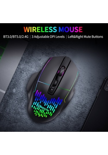 Novahub Kablosuz Şarjlı 3 Modlu Fare - Bt5.0/3.0/2.4g, Dpı 800/1200/1600, Sessiz Tuşlar, Nefes Işığı 001