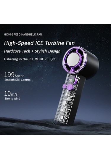 F03 199 Hız Ayarlanabilir 10w Soğuk Kompres Soğutma Fanı Dijital Ekranlı Taşınabilir Turbo El Fanı - Siyah Siyah