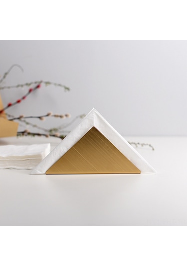 Hangfox Altın Renkli Triangular Paslanmaz Çelik Servis Peçete Tutucu - Otel Restoran Ev Dekoratif Sabit Konumlu Masa Üstü Peçete Tutucu