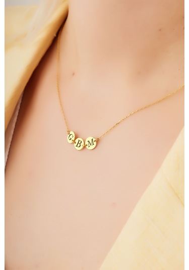 Dkmn Gümüş Yuvarlak 3'lü Harfli Plaka 925 Ayar Kadın Gümüş Kolye