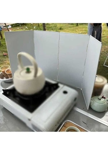 Trendooze Kamp Ocağı Rüzgarlık Beyaz Hafif Katlanır Isıya Dayanıklı Toz Koruma Beyaz