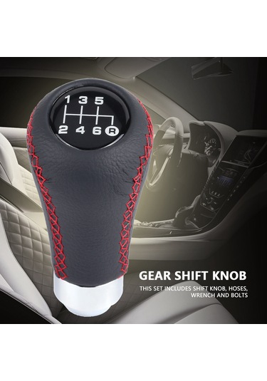 Geeroyoo Kırmızı Deri Vites Topu, Evrensel Uyumlu 8-12mm , 6 Vitesli Araçlar İçin, Montaj Seti Hortumlar, Anahtar, Cıvatalar