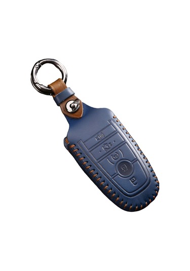 Maiyame Ford Fusion, Explorer, F-150 Raptor Ve Diğer Modeller İçin 5 Tuşlu Akıllı Anahtar Koruması - Crazy Horse Deri, 360 Tam Kaplama, Mavi