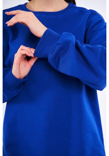 Comeor Saks Kadın Pamuklu Oversize Basic Bisiklet Yaka Sweatshirt 001