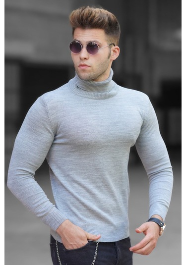 Madmext Madmext Gri Balıkçı Yaka Kazak 4656-gri Gri