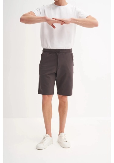 Cazador Slim Fit Dar Paça Likralı Örme Bermuda Şort 60820 Antrasit