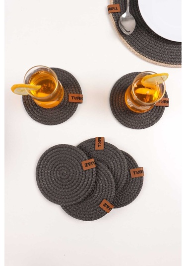 Dekoratif Salyangoz Jüt Dokuma Bardak Altlığı, 6'lı Bardak Altlığı Bej