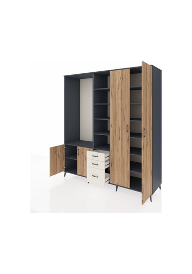 Kronos Dolap 13 Raflı 3 Çekmeceli 4 Kapaklı 220x59x243 Antrasit-çam/aytaşı Atlas Çam/aytası