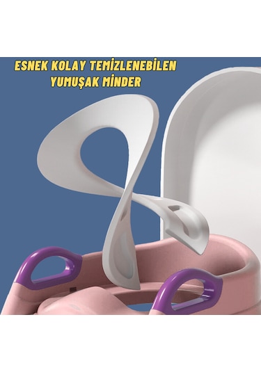 Dekohop Çocuk Merdivenli Klozet Adaptörü Yükseklik Ayarlı Pratik Pembe