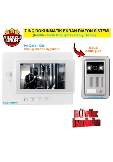 Tek Daire - Ofis İçin 7inç Dokunmatik Ekan Görüntülü Diafon Sistemi