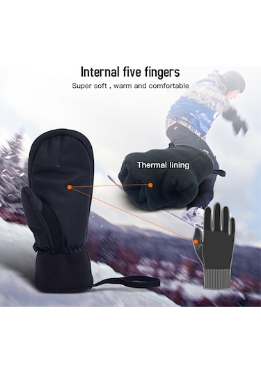 Wezone Kadın Erkek Su Geçirmez Kayak Eldiveni - Dokunmatik Ekranlı, Kış Sporları İçin Sıcak Tutan Eldiven Gri