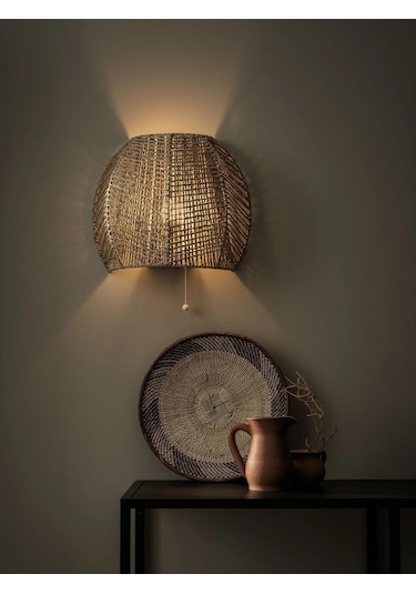 Duvar Lambası El Örgüsü Meridyendukkan Deniz Sazı Naturel Duvar Dekorasyonu-aplik