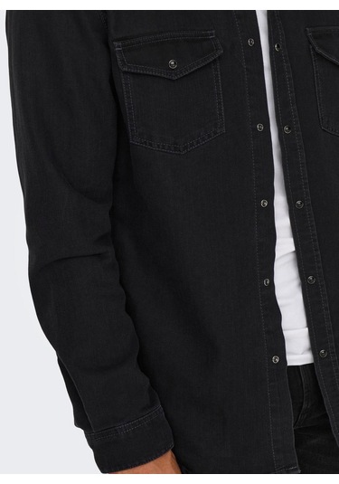 Only & Sons Erkek Göğüs Cepli Denim Gömlek - 22023247 001