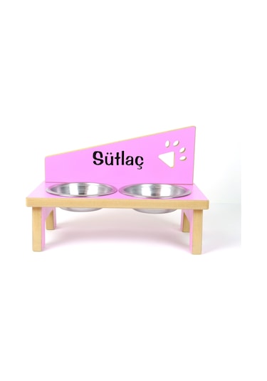 Realwood Özel İsimli Çelik Kaseli Kedi Köpek Mama Kabı Stantı 800 ML