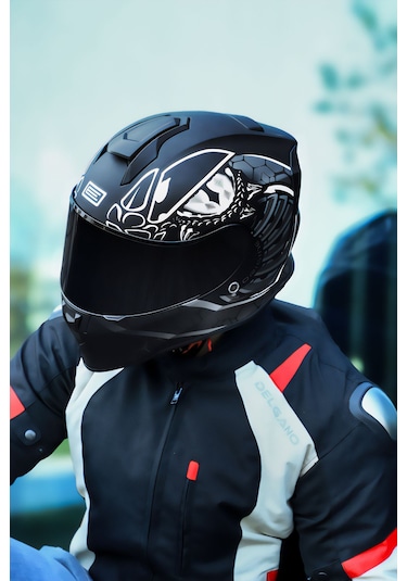 Dinamo Fighter Mat Siyah-beyaz Kask C1 Mat Siyah