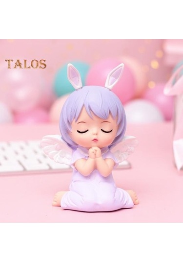 Mor Melek Kız Heykeli Tavşan Kulaklar Kek Topper Vinil Roman Karikatür Melek Kız Heykeli Masa Süsü Ev Gereçleri