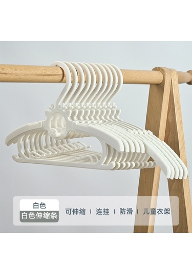 Çocuklar İçin Geri Çekilebilir Kaymaz Elbise Askısı Ev Tipi Omuz Askılı Köşe Depolama Elbise Askısı 20'li Paket Beyaz
