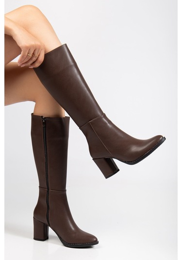 Ysn-4422 Kahve Topuklu Kadın Çizme Kahve