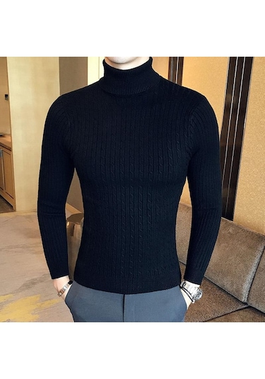 Yeni Erkek Yüksek Boyun Kazak Düz Renk Kazak Örme Sıcak Rahat Balıkçı Yaka Eşofman Yün Erkek Kış Açık Üstleri Beyaz