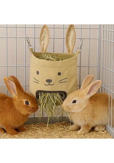 Fochsia Büyük Asılı Kuru Ot Çantası Gri - Tavşan, Gine Domuzu, Sürüngenler İçin Sağlam Yemlik, Kapaklı, Kulplu