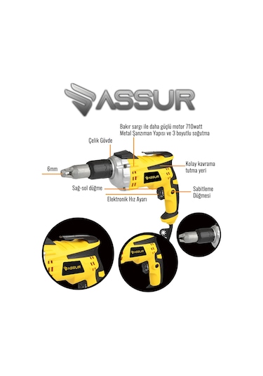 Assur ASR210 710W 90Nm Alçıpan Vidalama Sarı