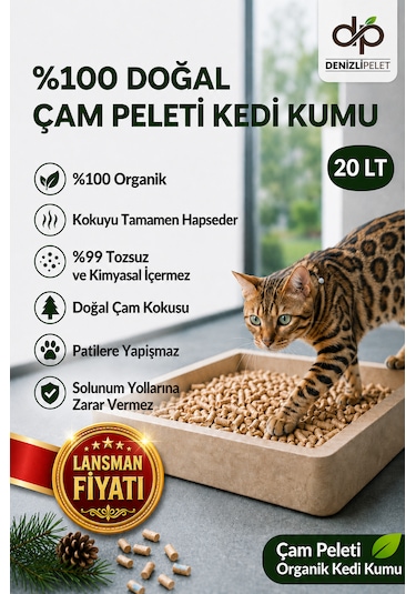 Denizli Pelet %100 Doğal Çam Peleti Kedi Kumu 10 Kg 20 Lt