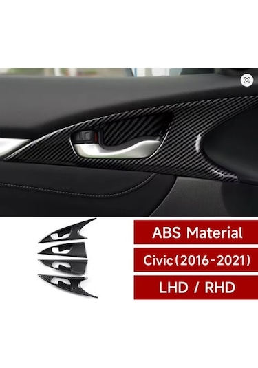 Honda Civic Fc5 2016-2021 Uyumlu İç Kapı Kolu Çerçevesi Karbon Ka