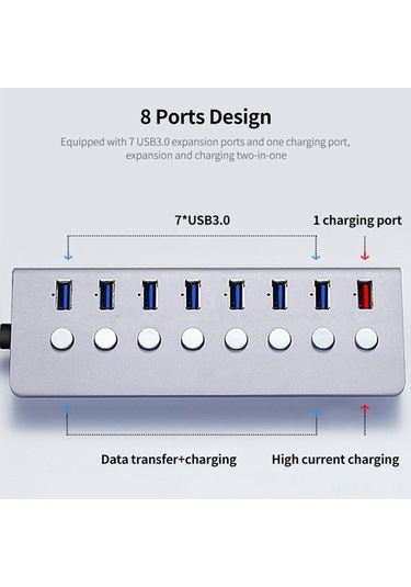 Fortunelane 8 Port Usb3.0 Hub Alüminyum - Genişletme Dökümü, Şarj Fonksiyonu