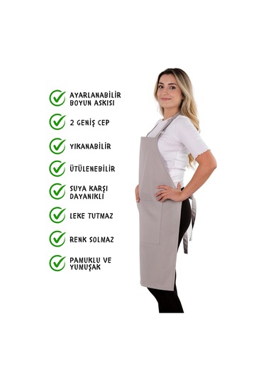 4 Adet Simple Ayarlanabilir Askılı Mutfak Önlüğü Açık Gri