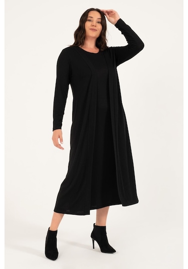 Uzun Triko Hırka-1735-siyah Siyah