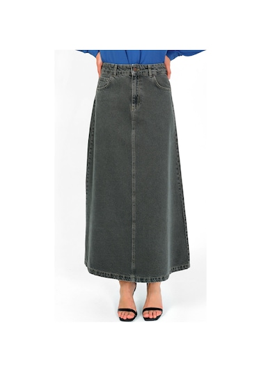 Yüksek Bel A Kesim Denim Etek Yeşil