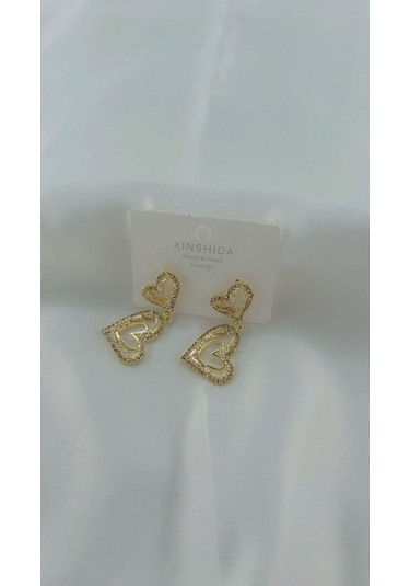 Kadın Kalp Zirkon Model Sallantılı Küpe Gold Renk Gold