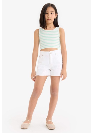 DeFacto Kız Çocuk Bisiklet Yaka Çizgili Atlet Z7814A625HSGN240 Yeşil