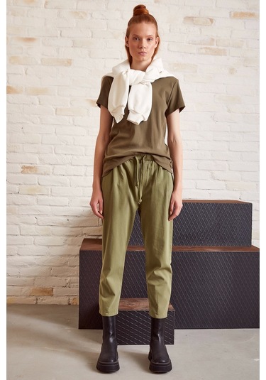 Beli İpli Salaş Gabardin Pantolon Haki