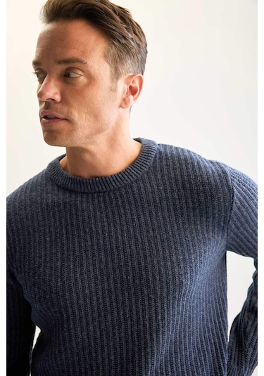 DeFacto Standart Fit Bisiklet Yaka Dokulu Triko Kazak E0811AXNSIN34