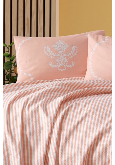 Enlora Home Baskılı Pike Takımı Çift Kişilik Pure Kombin Pudra