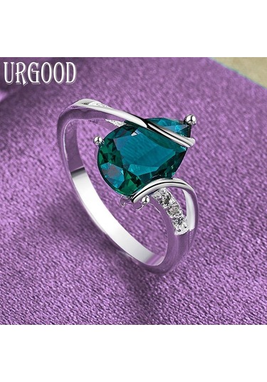 925 Ayar Gümüş Yeşil Aaa Zirkon Yüzük Parti Hediye Moda Takı