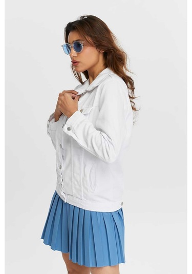 Shevega Kadın Beyaz Boyfriend Uzun Keten Ceket Beyaz