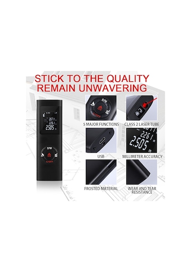 Ximistore9 40 Metre El Tipi Lazer Mesafe Ölçer, Hassas Alan-hacim Ölçümü, Usb Şarjlı, Ip54 Su Ve Toz Dayanıklı Siyah