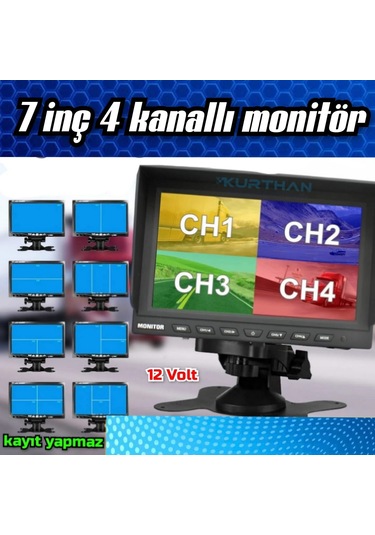 7 İnç Hybrid Monitör 4 Kanallı - Kamerasız Kayıt Yapmaz 12-24...
