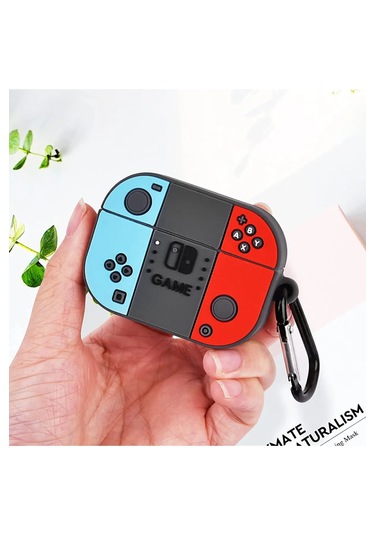 Apple Airpods Pro 3. Nesil 2025 Uyumlu Figürlü Silikon Kılıf Anahtarlıklı Kılıf Mavi - Kırmızı