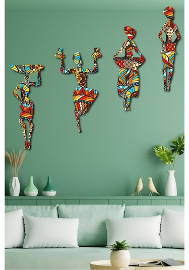 No77decor Afrikalı Kadın Etnik Desenler Dijital Baskı Mdf Set 4 Parça