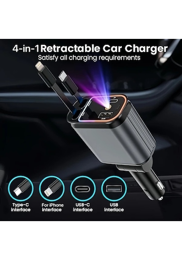 Fochsia 66w 4ü1 Yıldız Işığı Hava Çizgisi Çift Usb-c Usb Çıkışlı 31.5 İnç Ayarlanabilir Kablolu Araç Şarj Cihazı