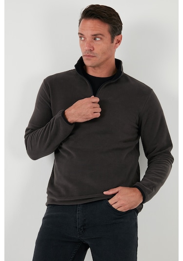 Buratti Slim Fit Yarım Fermuarlı Dik Yaka Erkek Polar 5906003 Füme