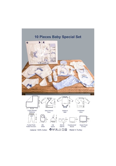 10 Parça Mavi Taşlı Hastane Çıkışı Ve 4 Parça Bebek Bornoz Seti Mavi